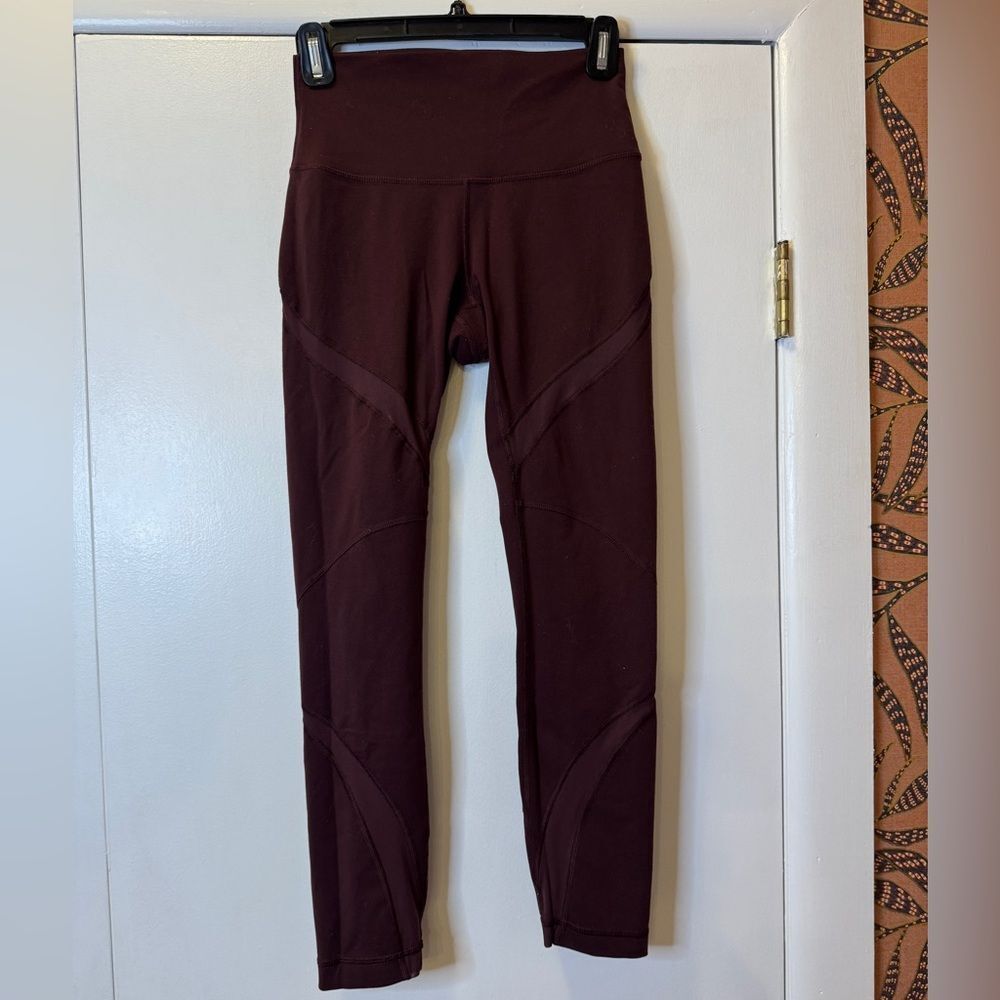 LULULEMON High Times Mesh Capri Leggings Burgundy Women’s Size 6 - Picture 4 of 7